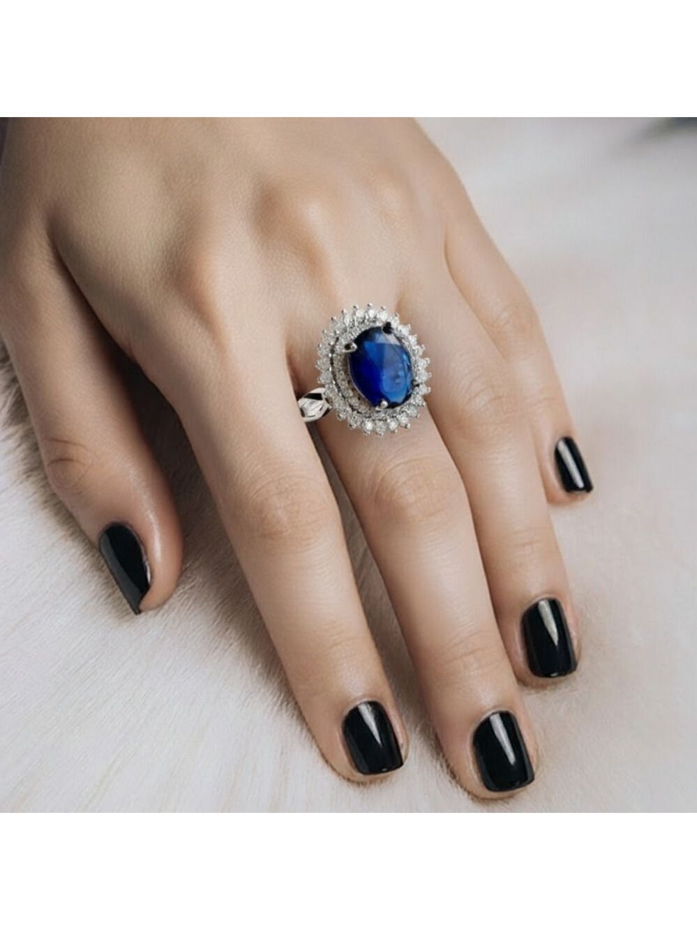 Silver sapphire cz ring 14k gold overlay 🆕